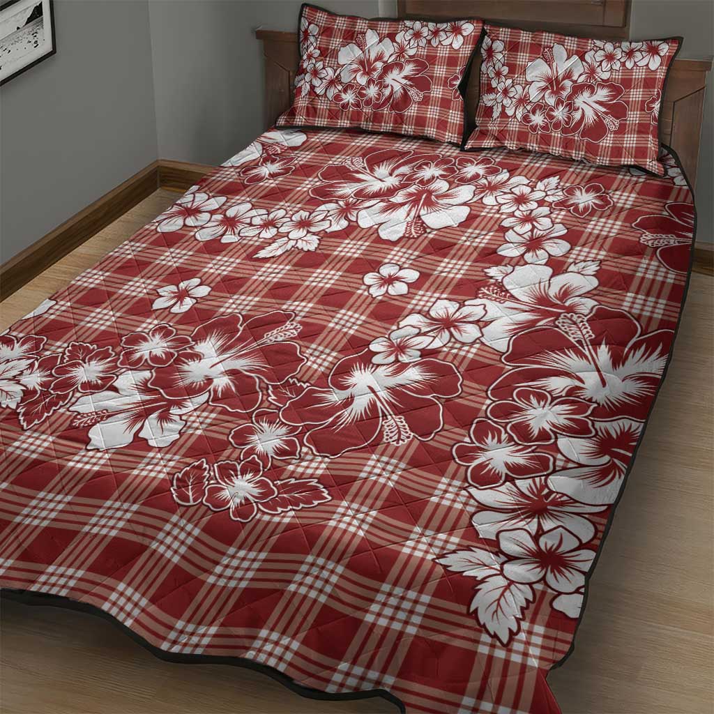 Hibiscus Pakala Fantasy Red Quilt Bed Set Tropical Floral Stylized - Polynesian Pride