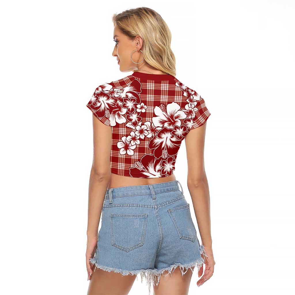 Hibiscus Pakala Fantasy Red Raglan Cropped T Shirt Tropical Floral Stylized - Polynesian Pride