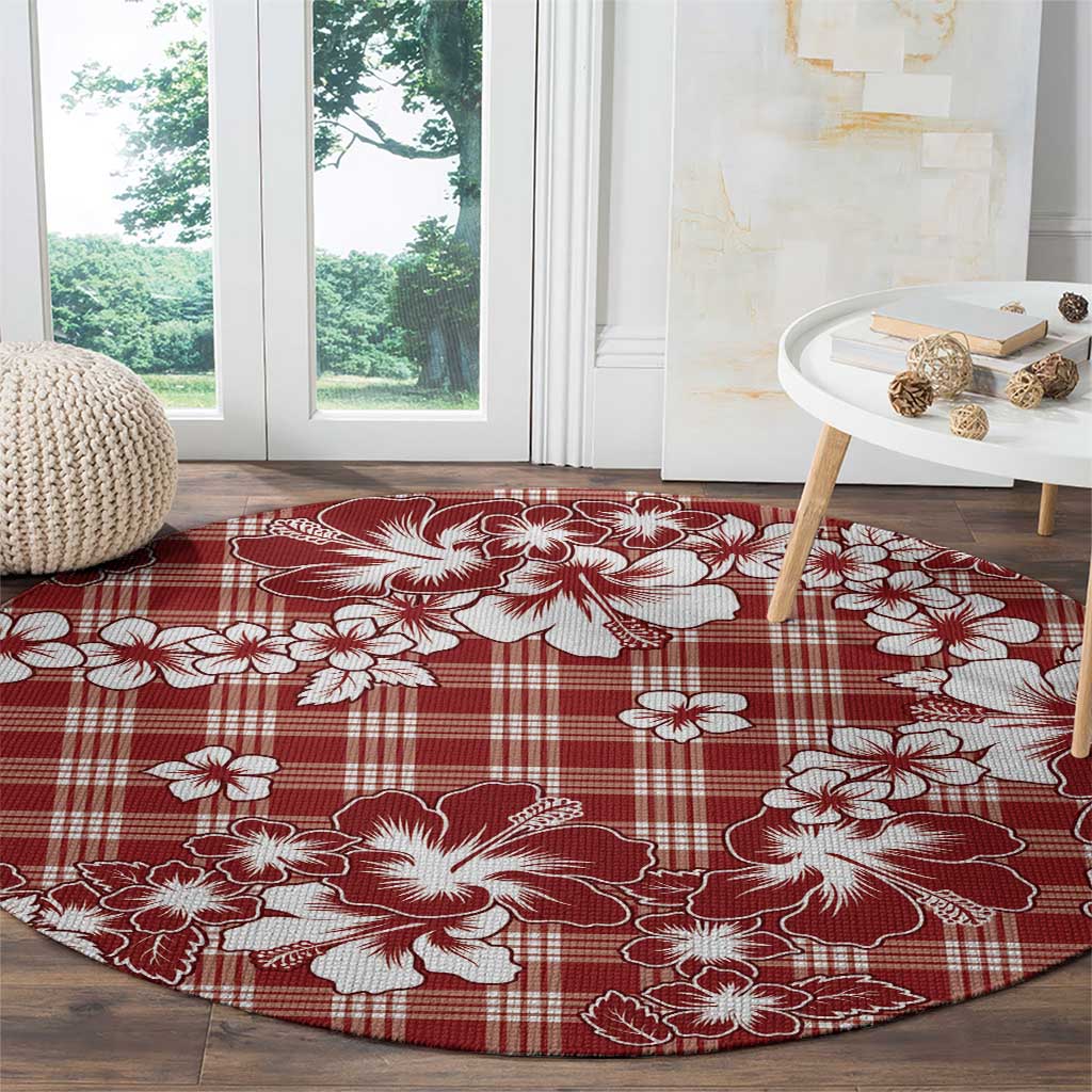 Hibiscus Pakala Fantasy Red Round Carpet Tropical Floral Stylized - Polynesian Pride