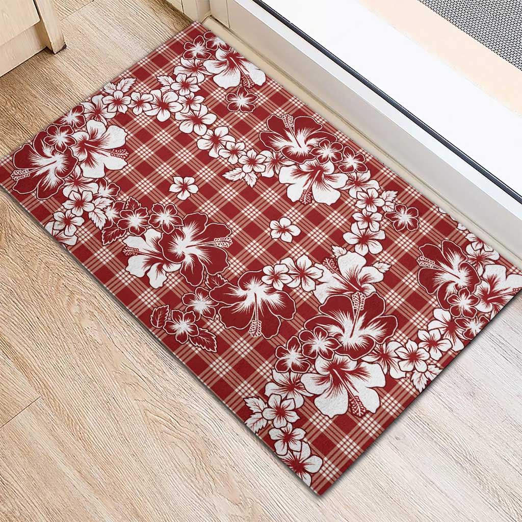 Hibiscus Pakala Fantasy Red Rubber Doormat Tropical Floral Stylized - Polynesian Pride