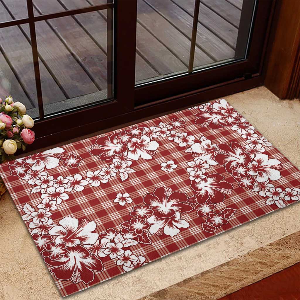 Hibiscus Pakala Fantasy Red Rubber Doormat Tropical Floral Stylized - Polynesian Pride