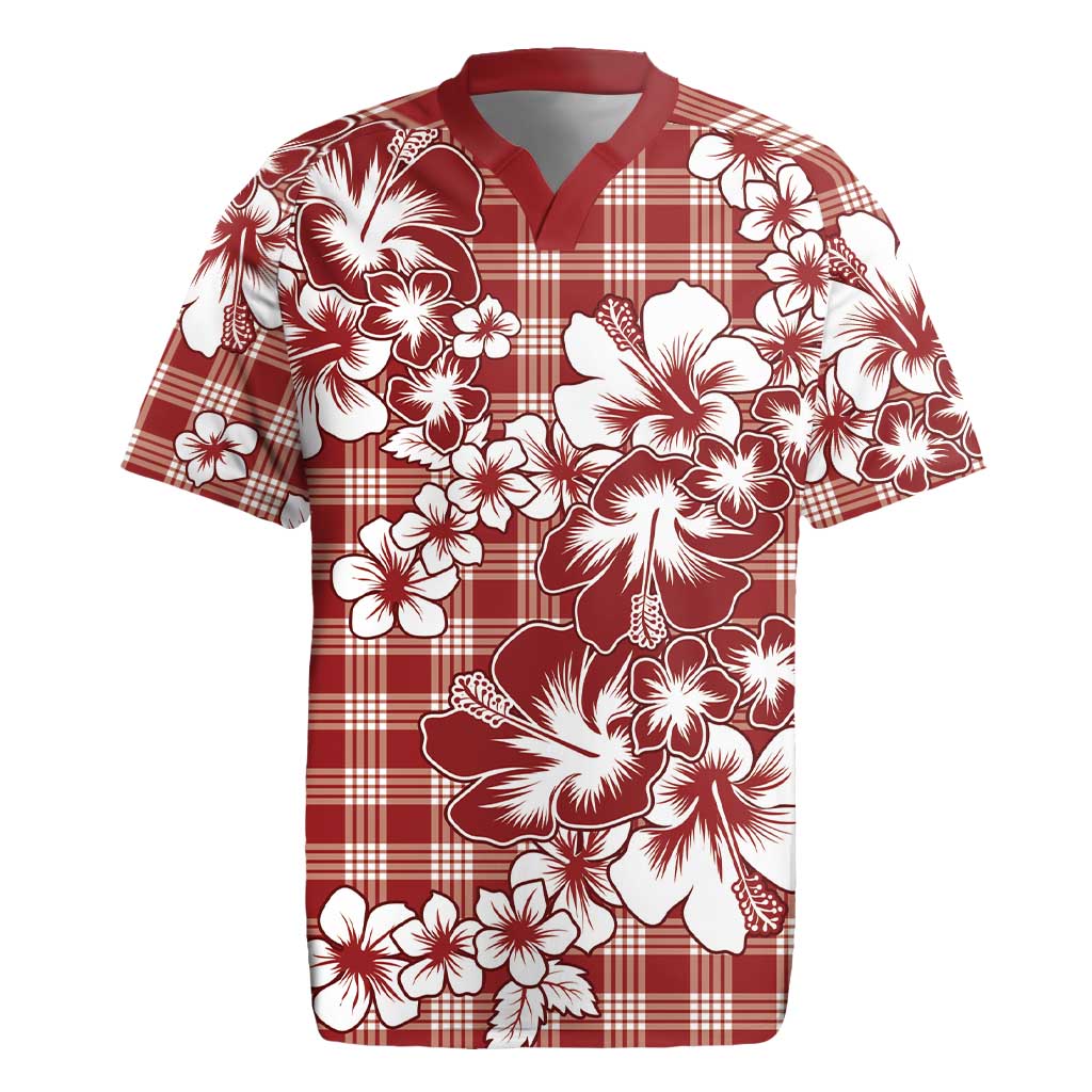 Hibiscus Pakala Fantasy Red Rugby Jersey Tropical Floral Stylized - Polynesian Pride
