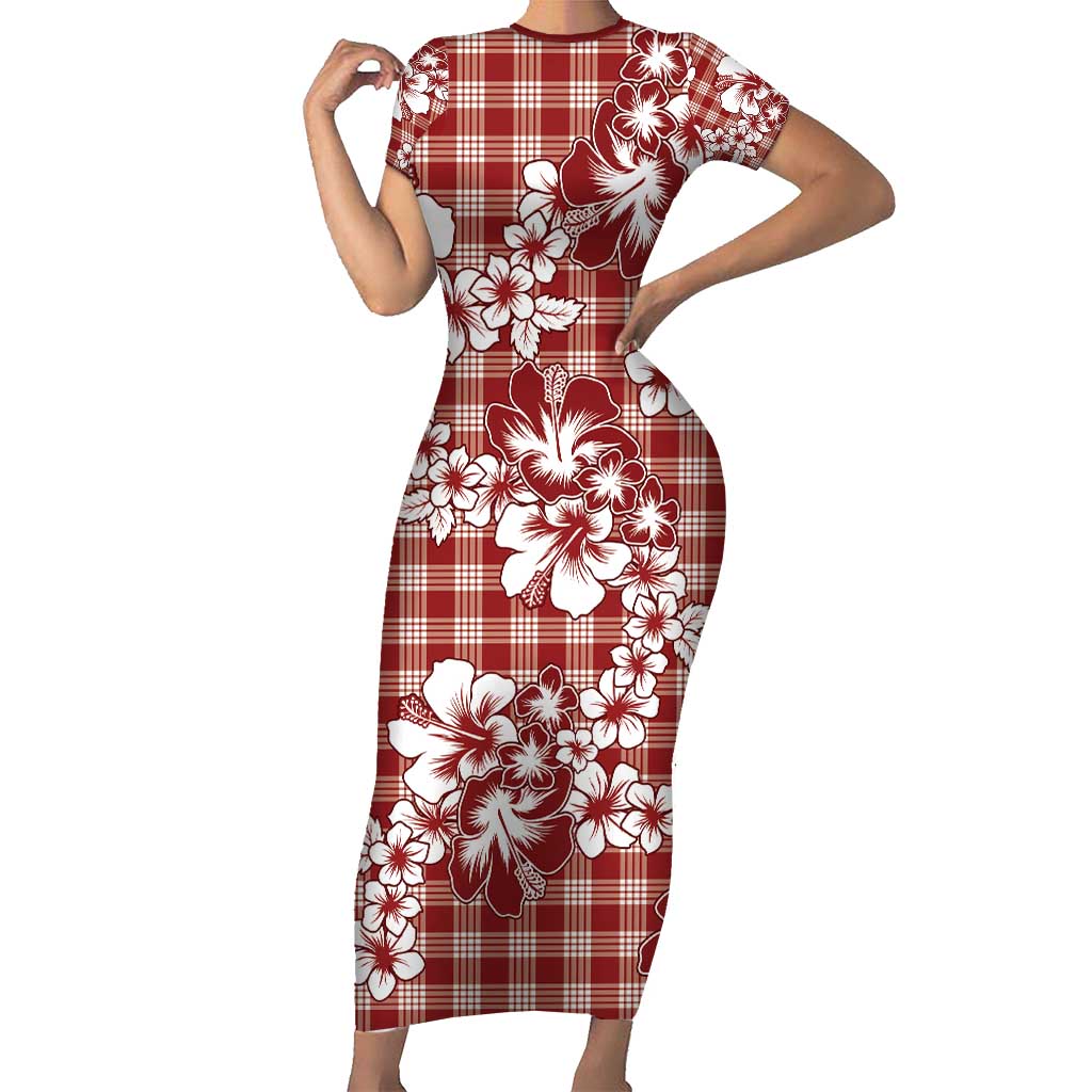 Hibiscus Pakala Fantasy Red Short Sleeve Bodycon Dress Tropical Floral Stylized - Polynesian Pride