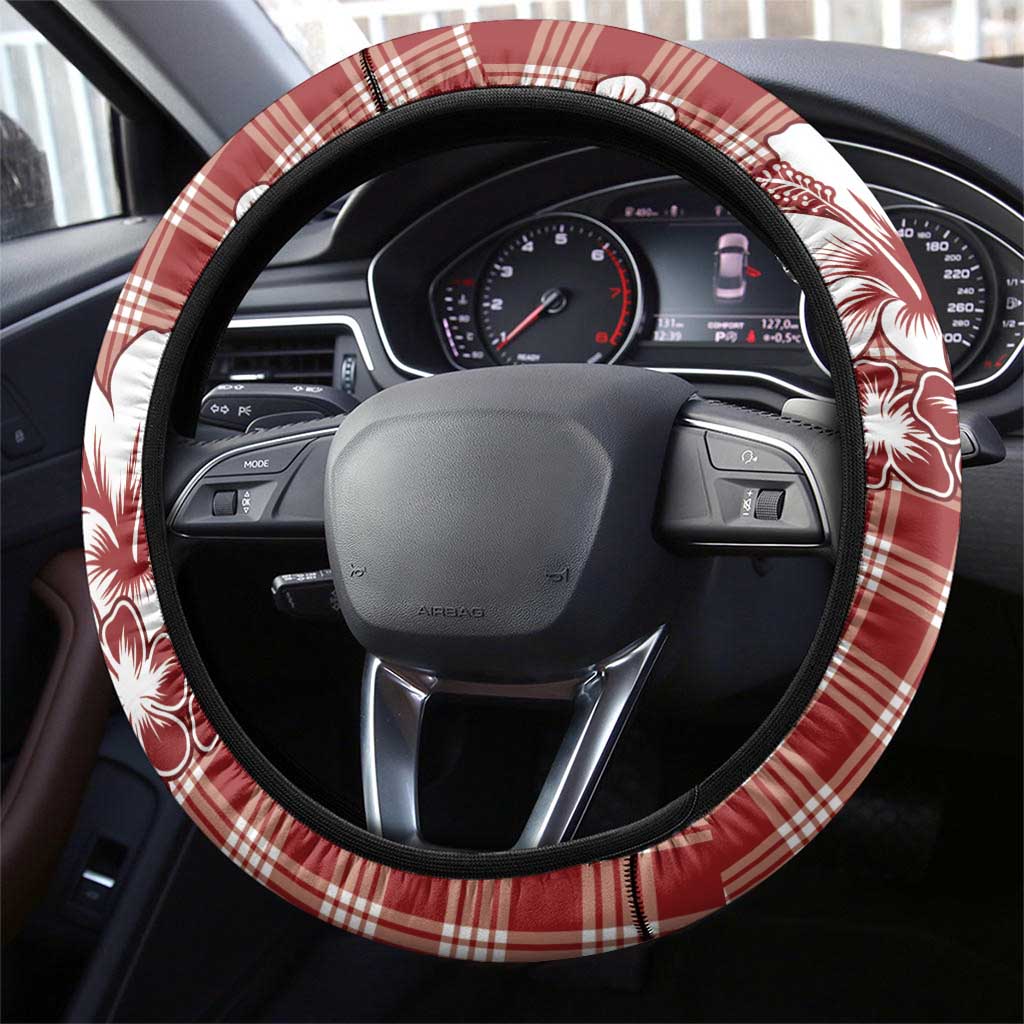 Hibiscus Pakala Fantasy Red Steering Wheel Cover Tropical Floral Stylized - Polynesian Pride