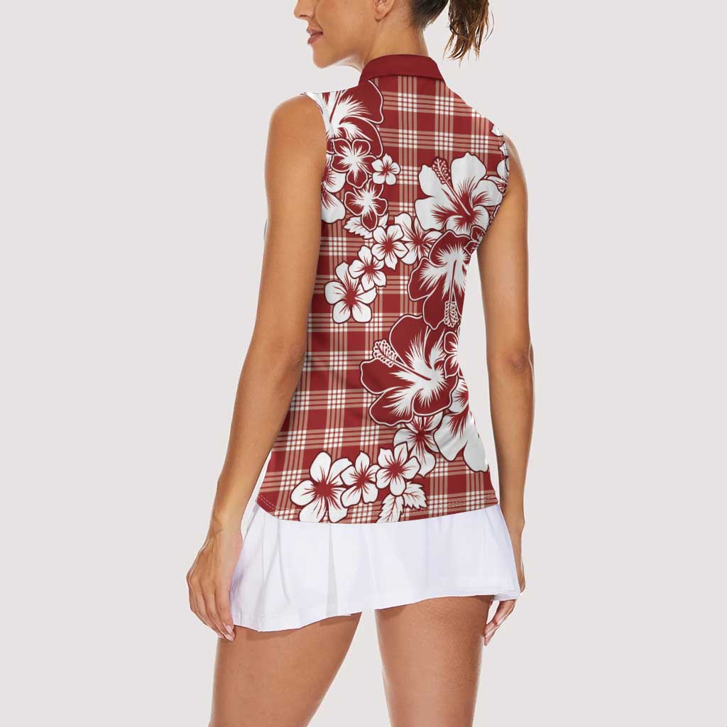 Hibiscus Pakala Fantasy Red Women Sleeveless Polo Shirt Tropical Floral Stylized LT01 - Polynesian Pride