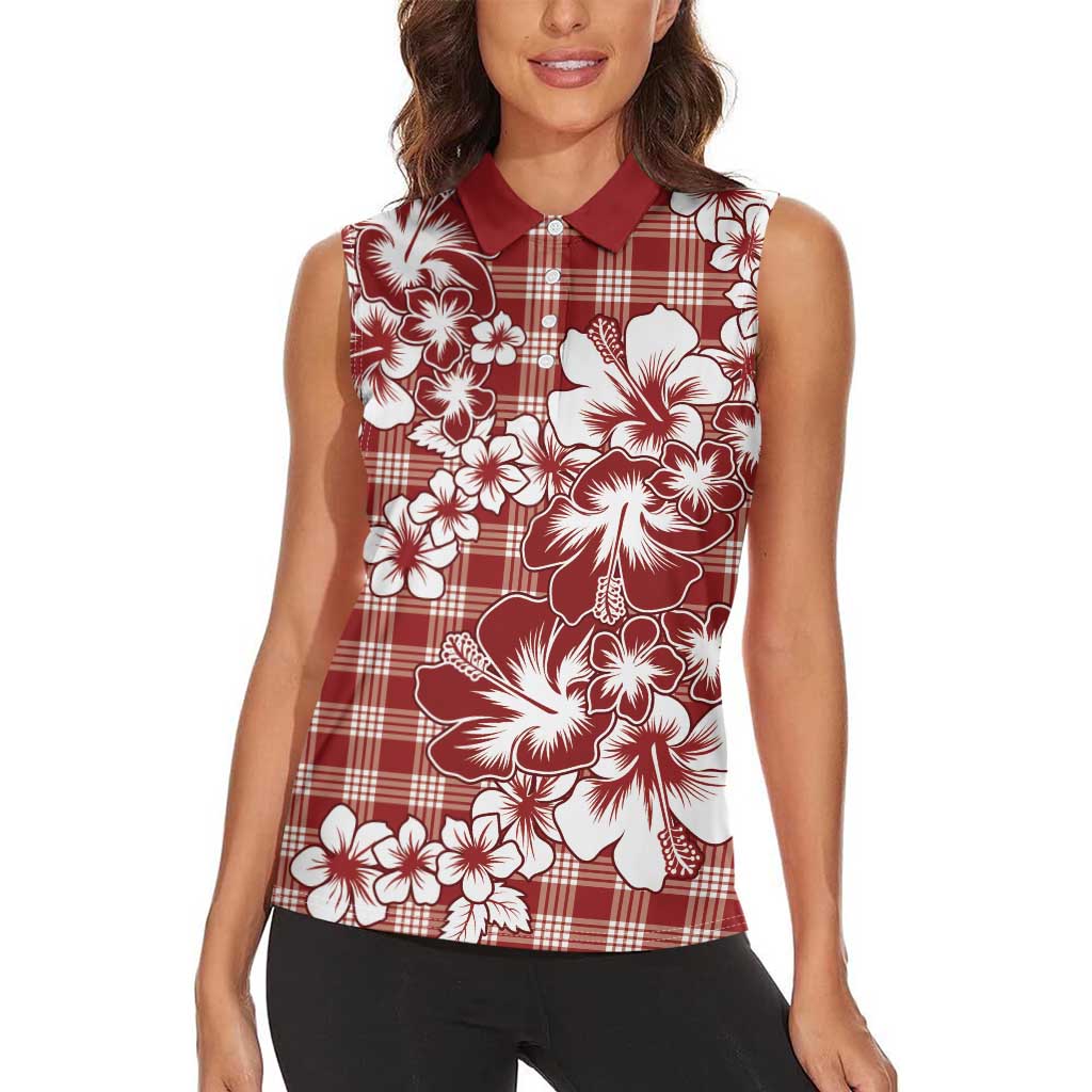 Hibiscus Pakala Fantasy Red Women Sleeveless Polo Shirt Tropical Floral Stylized LT01 - Polynesian Pride