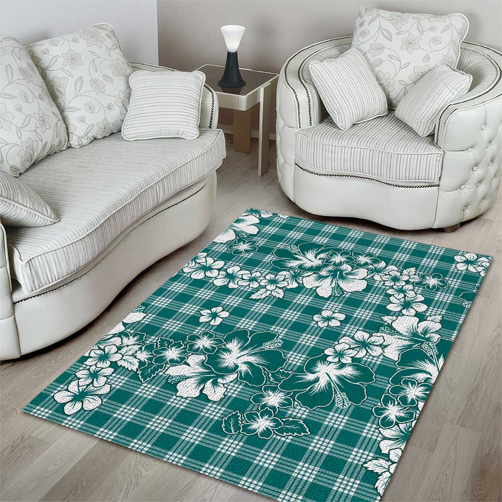 Hibiscus Pakala Aqua Teal Area Rug Tropical Floral Stylized - Polynesian Pride