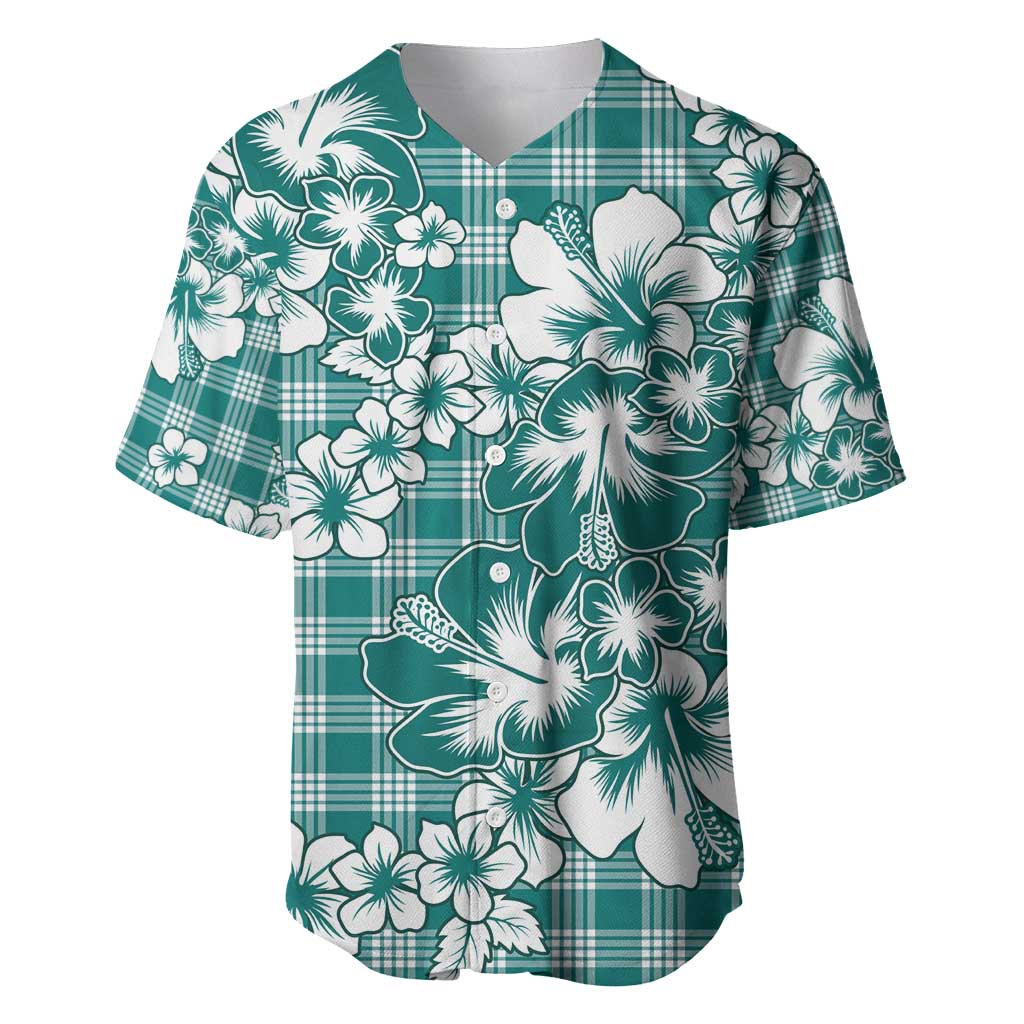 Hibiscus Pakala Aqua Teal Baseball Jersey Tropical Floral Stylized - Polynesian Pride