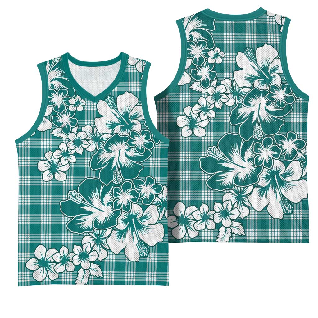 Hibiscus Pakala Aqua Teal Basketball Jersey Tropical Floral Stylized - Polynesian Pride