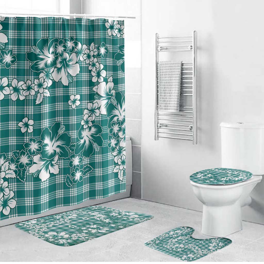 Hibiscus Pakala Aqua Teal Bathroom Set Tropical Floral Stylized - Polynesian Pride