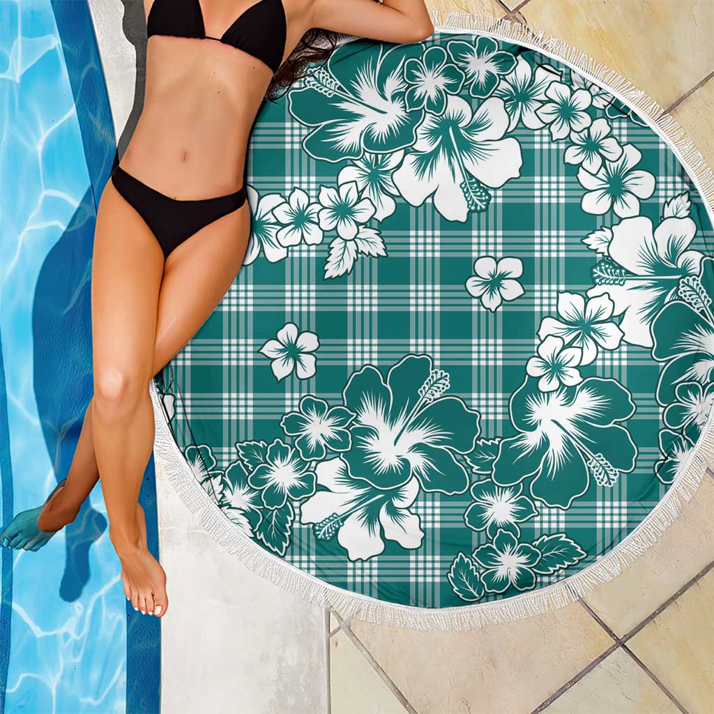 Hibiscus Pakala Aqua Teal Beach Blanket Tropical Floral Stylized - Polynesian Pride