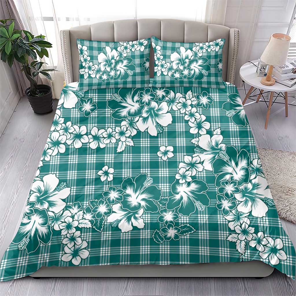 Hibiscus Pakala Aqua Teal Bedding Set Tropical Floral Stylized - Polynesian Pride