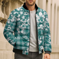 Hibiscus Pakala Aqua Teal Bomber Puffer Jacket Tropical Floral Stylized - Polynesian Pride