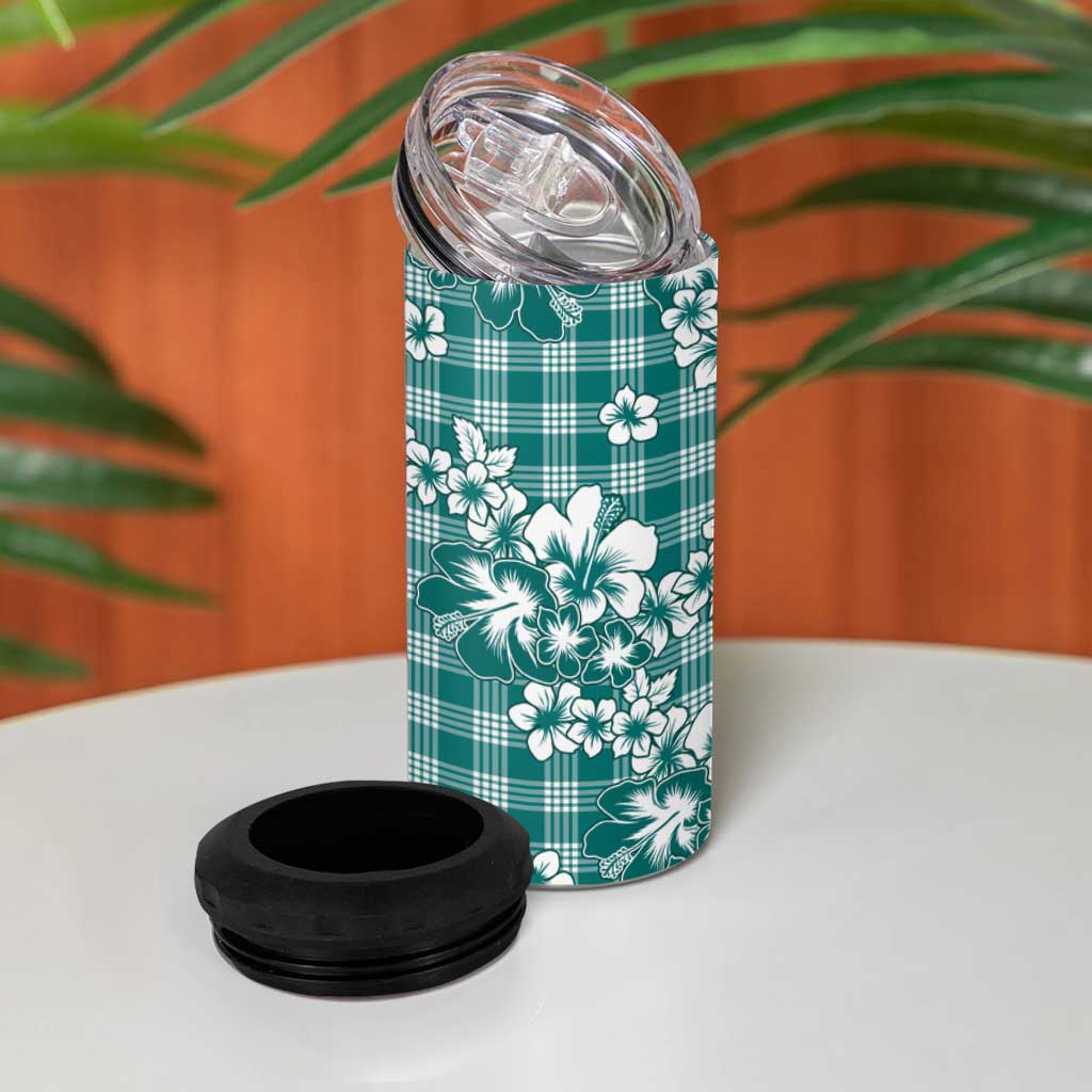 Hibiscus Pakala Aqua Teal 4 in 1 Can Cooler Tumbler Tropical Floral Stylized - Polynesian Pride