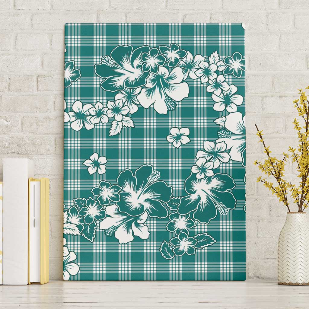 Hibiscus Pakala Aqua Teal Canvas Wall Art Tropical Floral Stylized - Polynesian Pride