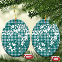 Hibiscus Pakala Aqua Teal Ceramic Ornament Tropical Floral Stylized LT01 Oval Teal - Polynesian Pride