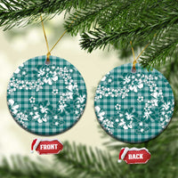 Hibiscus Pakala Aqua Teal Ceramic Ornament Tropical Floral Stylized LT01 Circle Teal - Polynesian Pride