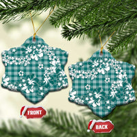 Hibiscus Pakala Aqua Teal Ceramic Ornament Tropical Floral Stylized LT01 Snow Flake Teal - Polynesian Pride