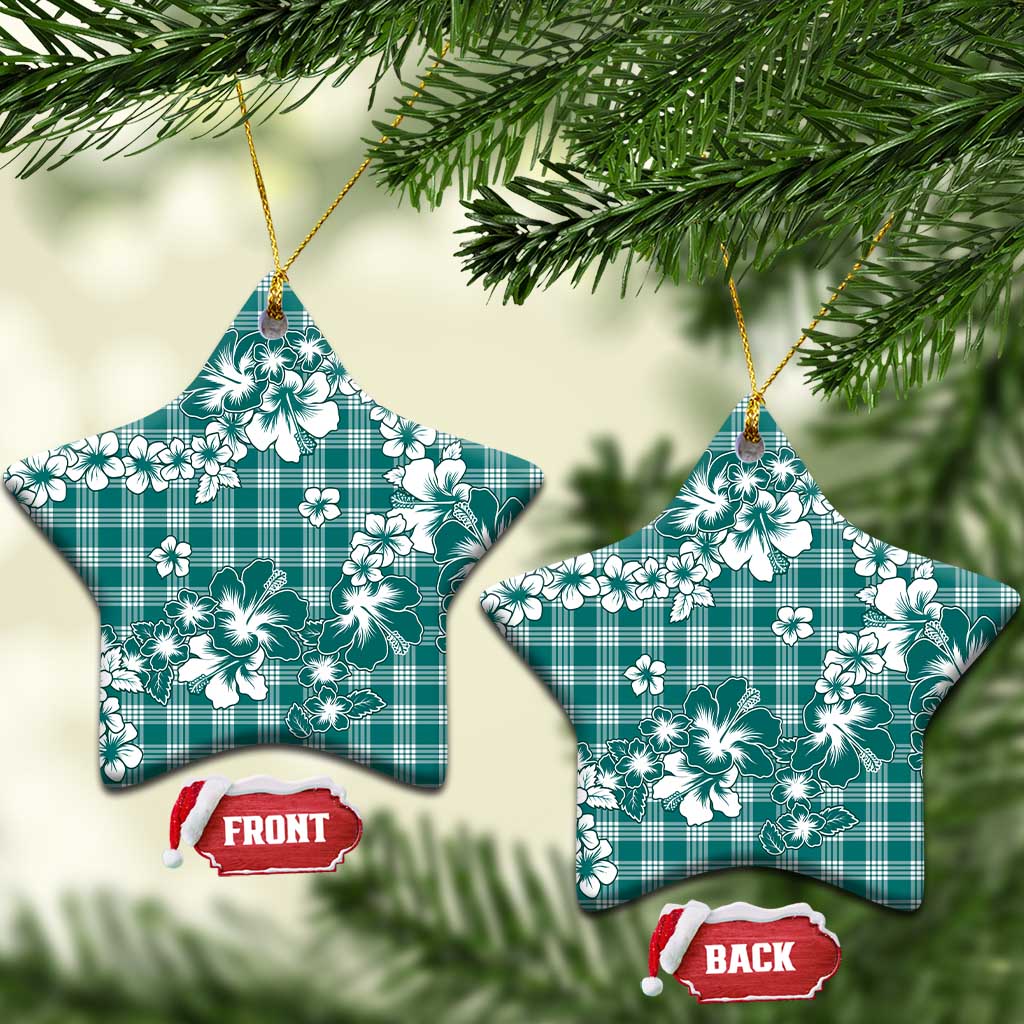Hibiscus Pakala Aqua Teal Ceramic Ornament Tropical Floral Stylized LT01 Star Teal - Polynesian Pride