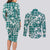 Hibiscus Pakala Aqua Teal Couples Matching Long Sleeve Bodycon Dress and Long Sleeve Button Shirt Tropical Floral Stylized - Polynesian Pride