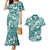 Hibiscus Pakala Aqua Teal Couples Matching Mermaid Dress and Hawaiian Shirt Tropical Floral Stylized - Polynesian Pride