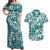 Hibiscus Pakala Aqua Teal Couples Matching Off Shoulder Maxi Dress and Hawaiian Shirt Tropical Floral Stylized - Polynesian Pride