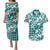 Hibiscus Pakala Aqua Teal Couples Matching Puletasi and Hawaiian Shirt Tropical Floral Stylized - Polynesian Pride