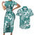 Hibiscus Pakala Aqua Teal Couples Matching Short Sleeve Bodycon Dress and Hawaiian Shirt Tropical Floral Stylized - Polynesian Pride