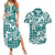 Hibiscus Pakala Aqua Teal Couples Matching Summer Maxi Dress and Hawaiian Shirt Tropical Floral Stylized - Polynesian Pride