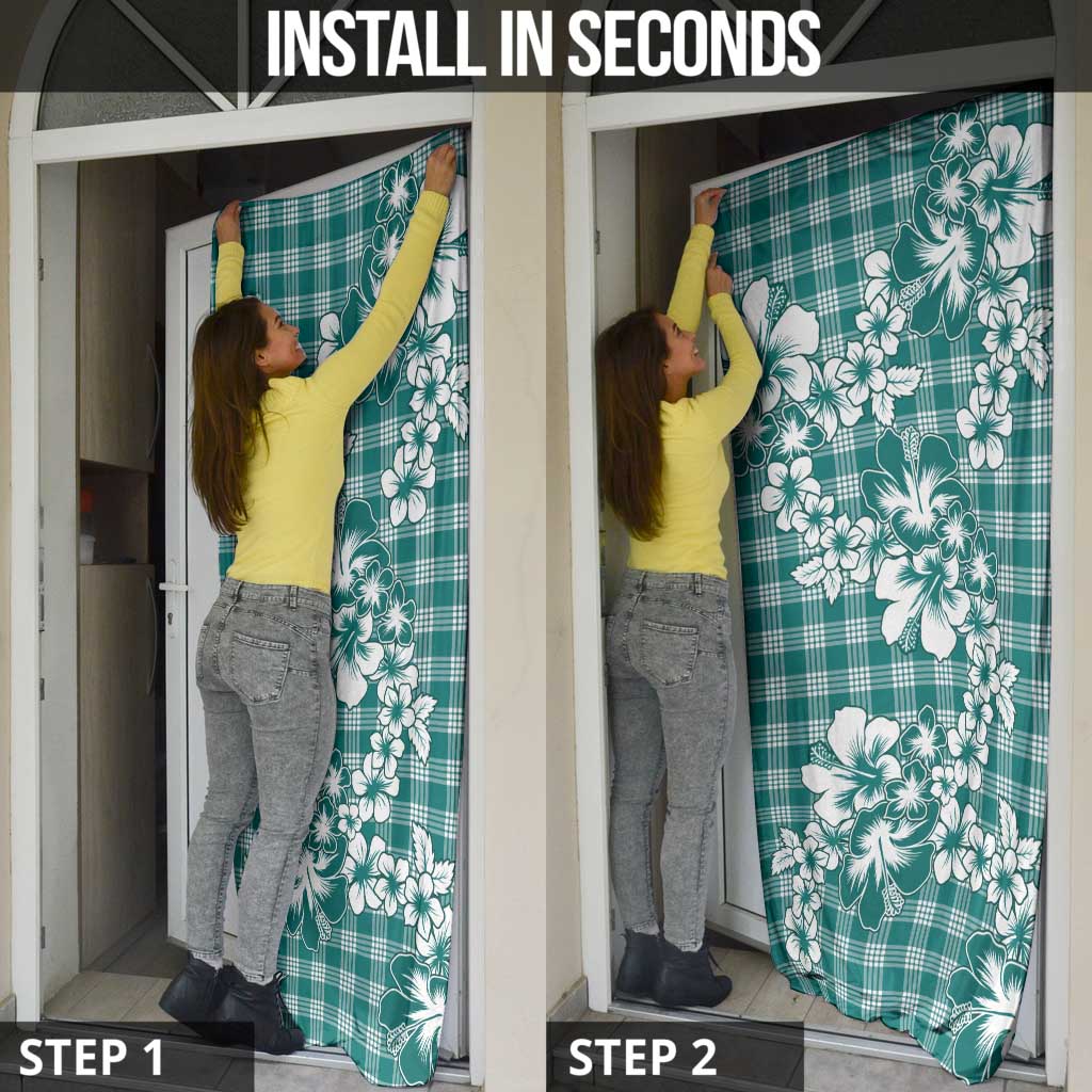 Hibiscus Pakala Aqua Teal Door Cover Tropical Floral Stylized - Polynesian Pride