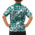 Hibiscus Pakala Aqua Teal Family Matching Off The Shoulder Long Sleeve Dress and Hawaiian Shirt Tropical Floral Stylized - Polynesian Pride