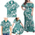 Hibiscus Pakala Aqua Teal Family Matching Off Shoulder Maxi Dress and Hawaiian Shirt Tropical Floral Stylized - Polynesian Pride