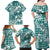 Hibiscus Pakala Aqua Teal Family Matching Off Shoulder Maxi Dress and Hawaiian Shirt Tropical Floral Stylized - Polynesian Pride