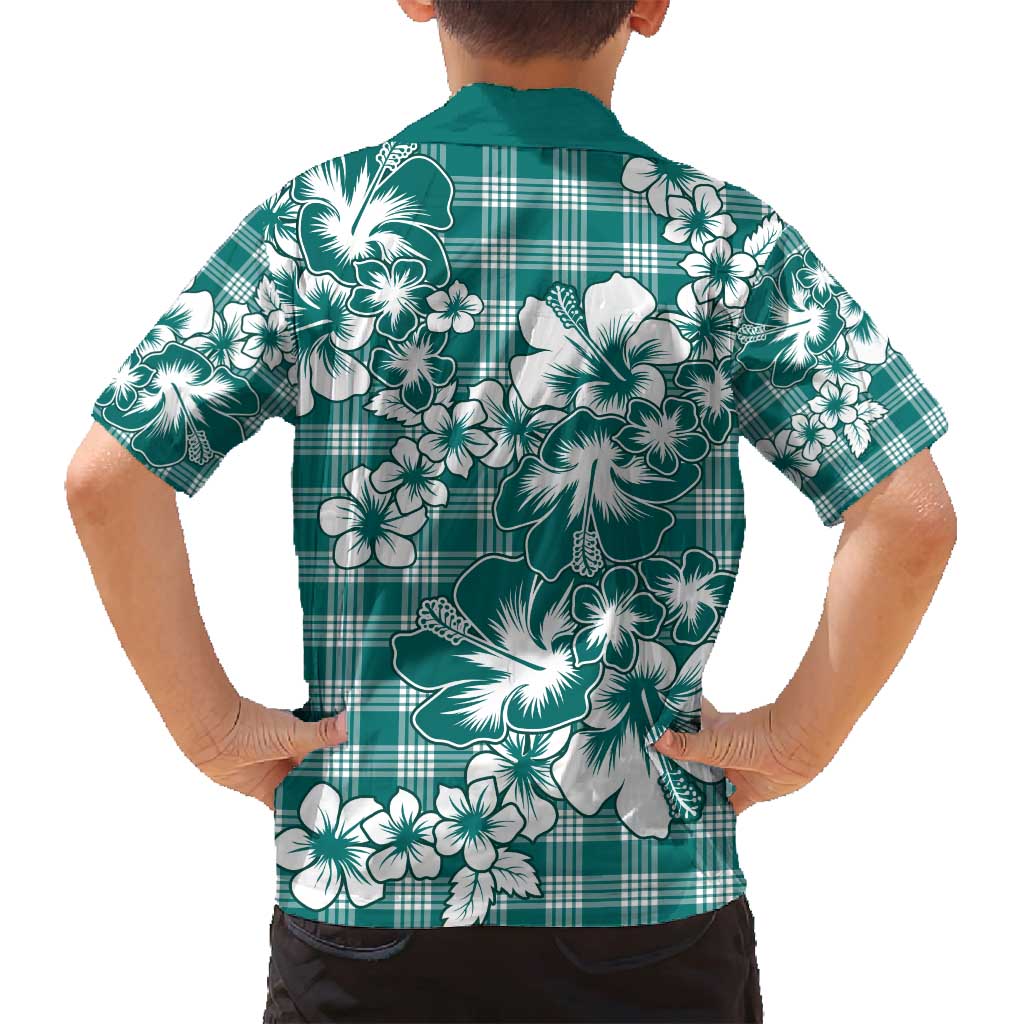 Hibiscus Pakala Aqua Teal Family Matching Puletasi and Hawaiian Shirt Tropical Floral Stylized - Polynesian Pride