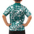 Hibiscus Pakala Aqua Teal Family Matching Short Sleeve Bodycon Dress and Hawaiian Shirt Tropical Floral Stylized - Polynesian Pride