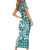 Hibiscus Pakala Aqua Teal Family Matching Short Sleeve Bodycon Dress and Hawaiian Shirt Tropical Floral Stylized - Polynesian Pride
