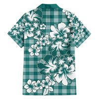Hibiscus Pakala Aqua Teal Family Matching Summer Maxi Dress and Hawaiian Shirt Tropical Floral Stylized - Polynesian Pride