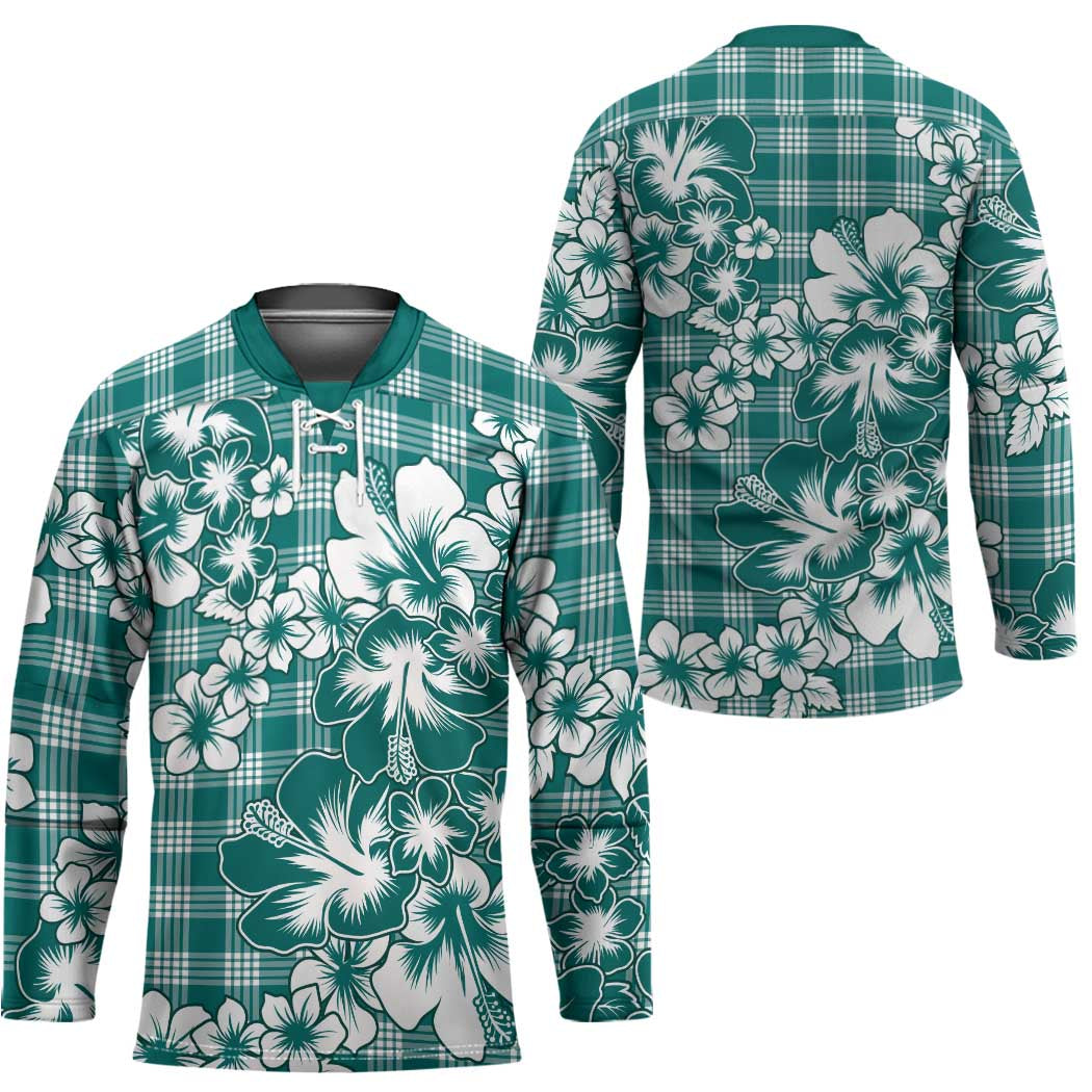 Hibiscus Pakala Aqua Teal Hockey Jersey Tropical Floral Stylized - Polynesian Pride
