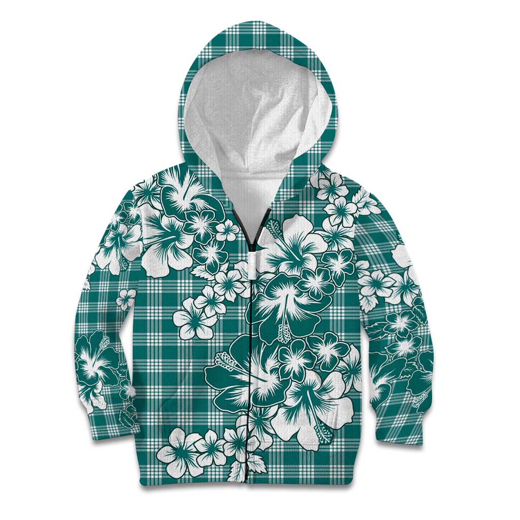 Hibiscus Pakala Aqua Teal Kid Hoodie Tropical Floral Stylized - Polynesian Pride