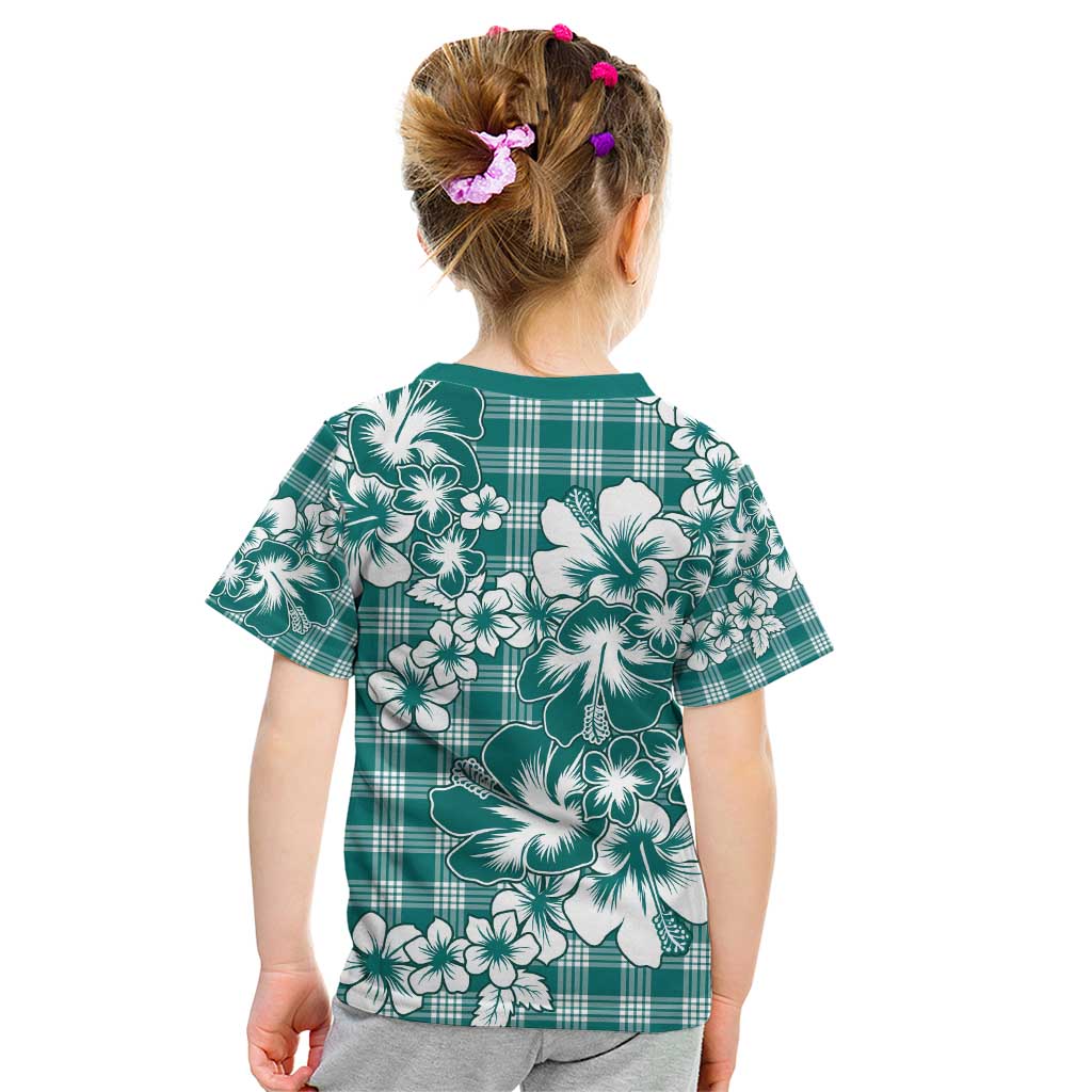 Hibiscus Pakala Aqua Teal Kid T Shirt Tropical Floral Stylized - Polynesian Pride
