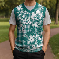 Hibiscus Pakala Aqua Teal Christmas Knitted V-Neck Vest Tropical Floral Stylized LT01 - Polynesian Pride