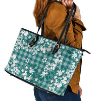 Hibiscus Pakala Aqua Teal Leather Tote Bag Tropical Floral Stylized - Polynesian Pride