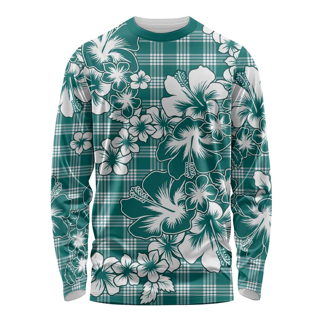 Hibiscus Pakala Aqua Teal Long Sleeve Shirt Tropical Floral Stylized - Polynesian Pride