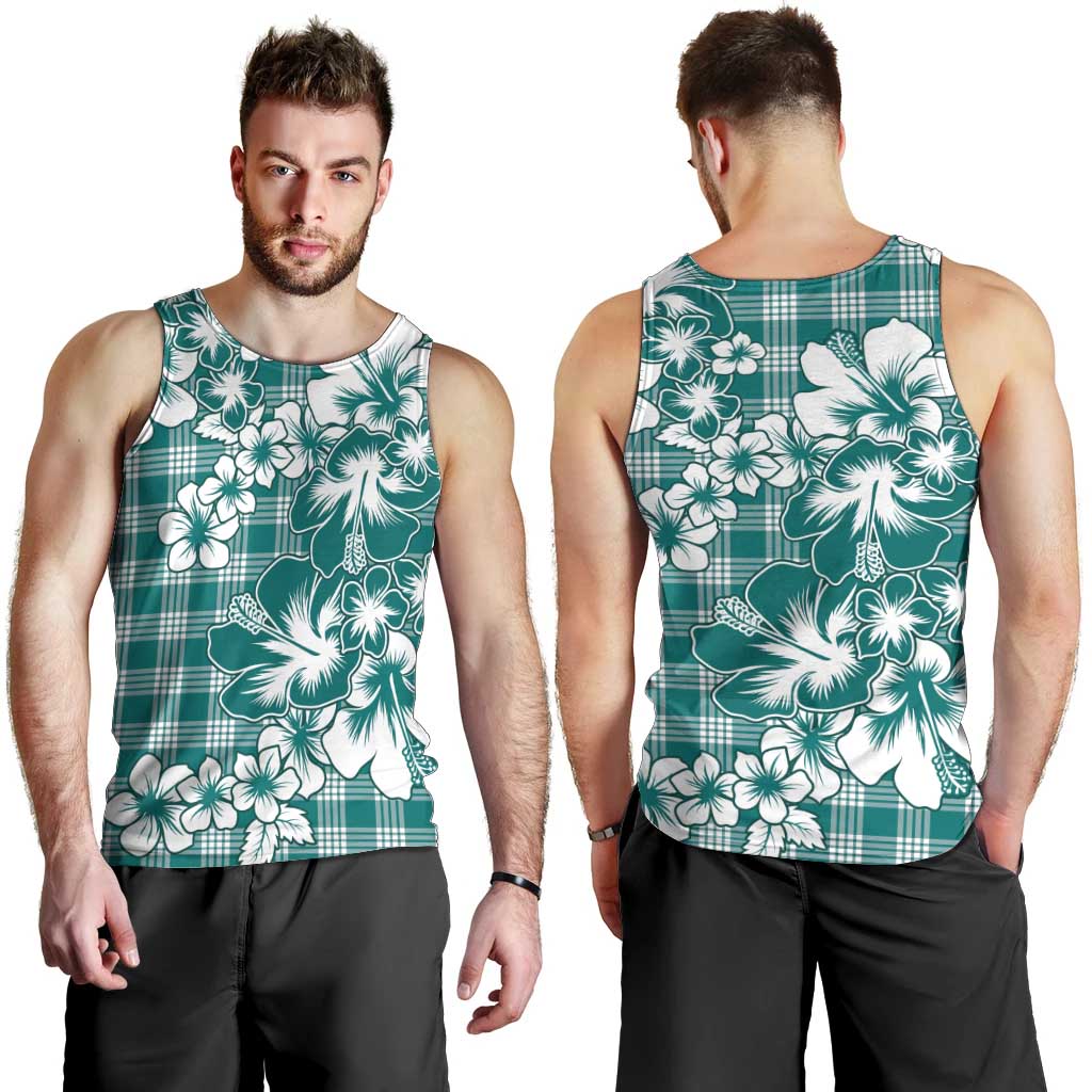 Hibiscus Pakala Aqua Teal Men Tank Top Tropical Floral Stylized - Polynesian Pride