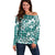 Hibiscus Pakala Aqua Teal Off Shoulder Sweater Tropical Floral Stylized - Polynesian Pride
