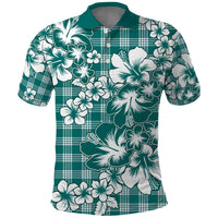 Hibiscus Pakala Aqua Teal Polo Shirt Tropical Floral Stylized - Polynesian Pride