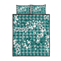 Hibiscus Pakala Aqua Teal Quilt Bed Set Tropical Floral Stylized - Polynesian Pride