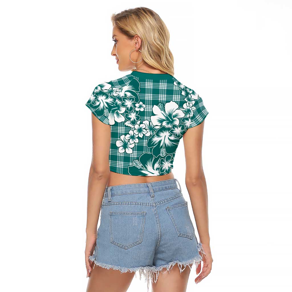 Hibiscus Pakala Aqua Teal Raglan Cropped T Shirt Tropical Floral Stylized - Polynesian Pride