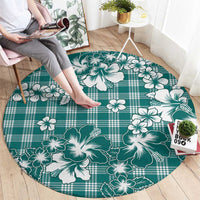 Hibiscus Pakala Aqua Teal Round Carpet Tropical Floral Stylized - Polynesian Pride