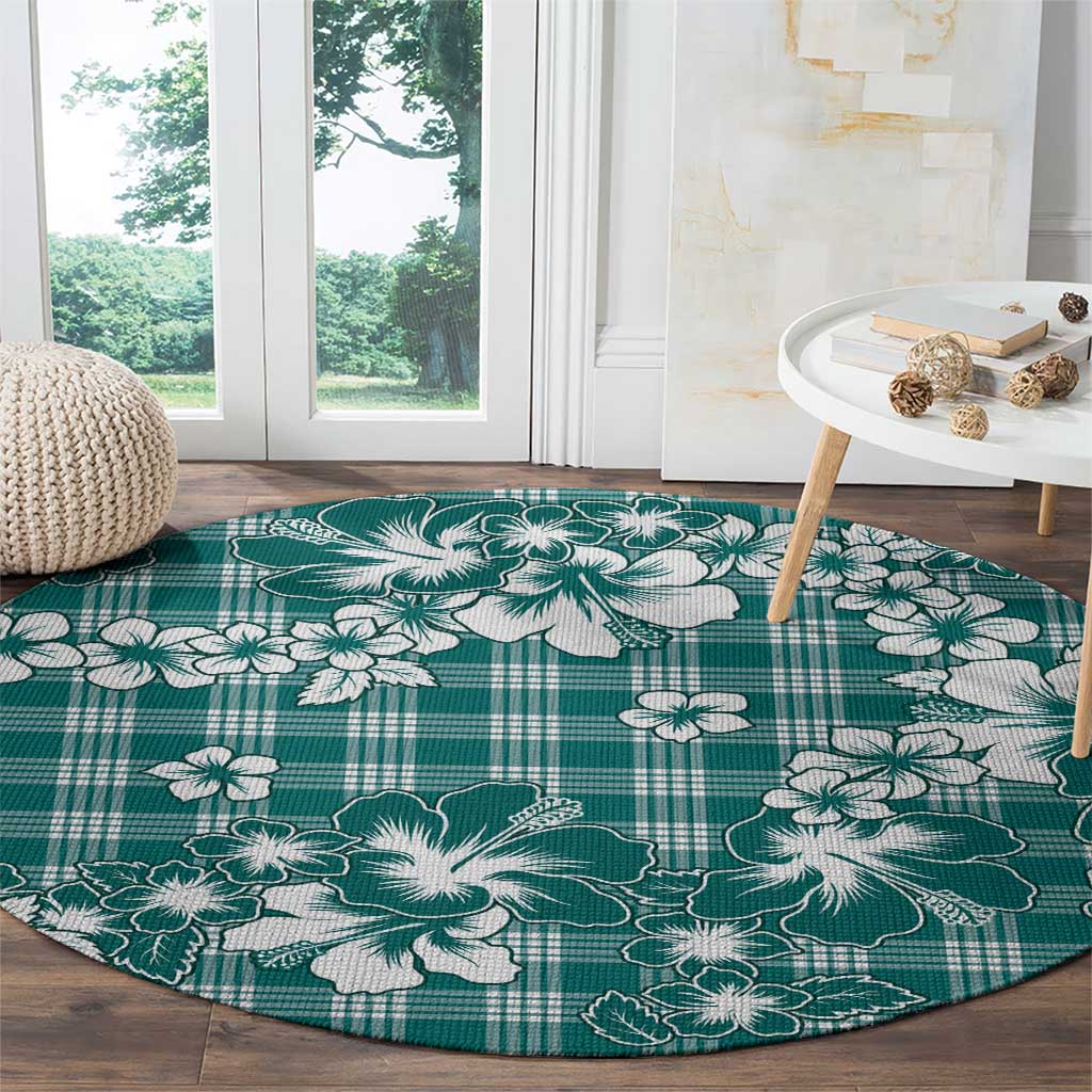 Hibiscus Pakala Aqua Teal Round Carpet Tropical Floral Stylized - Polynesian Pride